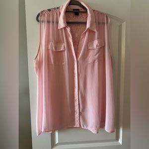 Light pink button up lace back top